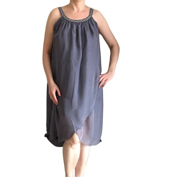J B Millennium Grey Chiffon Overlay Cocktail Dress Asymmetrical Hem Size M - Picture 2 of 10